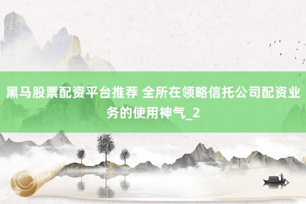 黑马股票配资平台推荐 全所在领略信托公司配资业务的使用神气_2