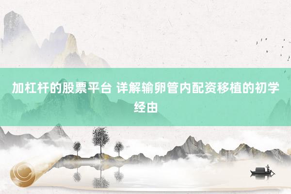 加杠杆的股票平台 详解输卵管内配资移植的初学经由