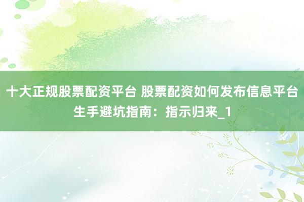十大正规股票配资平台 股票配资如何发布信息平台生手避坑指南：指示归来_1
